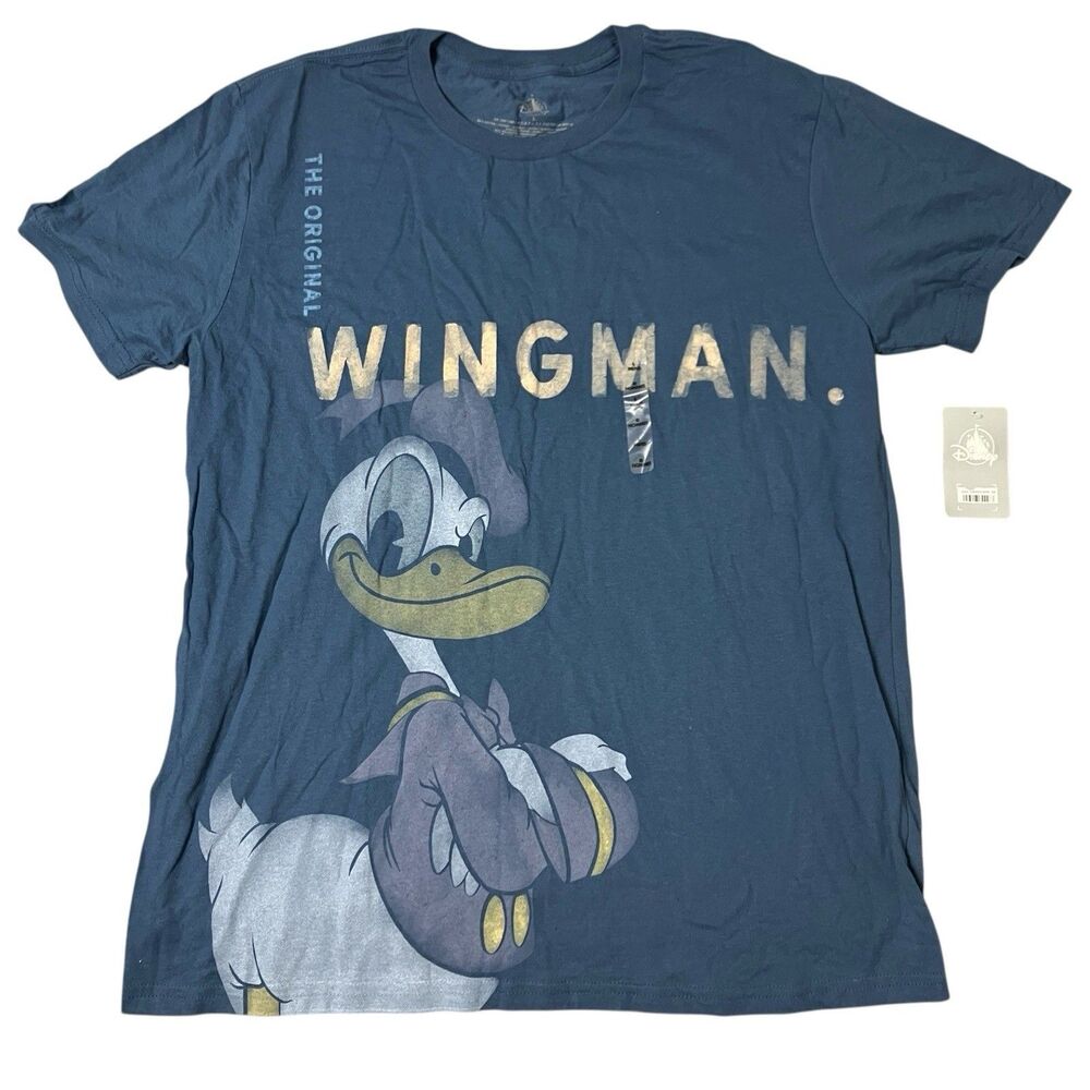 Disney‎ T-Shirt Womens L Blue Donald Duck Wingman Graphic Tee Vacation Parks NWT